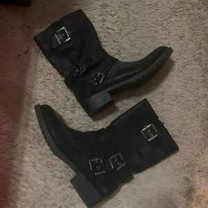 b.o.c. Black Buckle Mid-Calf Heeled Boots